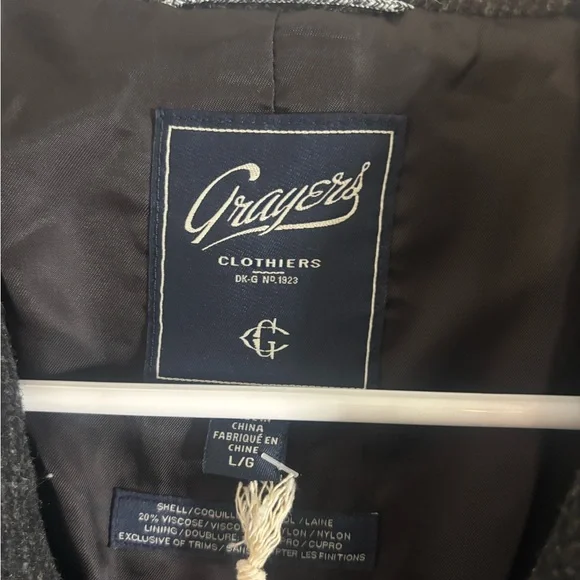 Grayers Hutton Wool Twill Sport Coat - Charcoal Gray Blazer size L NWT